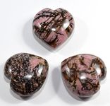 45mm Rhodonite Puffy Heart Natural Pink Black Crystal Polished Mineral Palm Love Stone Heart - China (1PC)