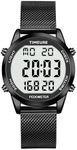 TIMEURE Men's Pedometer Watch with Stainless Steel Bracelet, Step Counter Watch, No App, No Charging Needed for Outdoor Walking, Calorie, Distance, Alarm, Countdown Timer TU-2306B