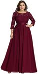 Alisapan Women's Plus Size Half Sleeves Lace Chiffon Floor Lenght Formal Evening Dress, Burgundy, 24