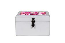 CONTRAST LIVING Lakshna Wooden Decorative Jewellery Painted Box with Cotton Fabric on top (Fabric Colour-Pink) (Medium, White)