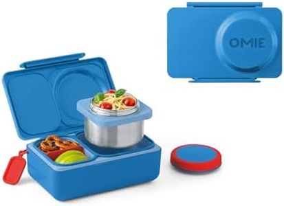 Omie OmieBox UP bento box for kids | Insulated lunch box | Leak proof thermos food jar | Cooler ice pack | 2 Compartments (Cosmic Blue), 12 Ounces