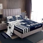 Football City Bed Sheets Set American Football Lover Sheets Gifts For Boys Girls, Sports Ball Game Sheet Set Navy Blue Grey Striped Stars Bed Set Queen, Top Sheet Fitted Sheet 2 Pillowcases(Dallas)