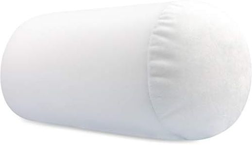 PILLOWY Microbead Bolster Neck Roll Pillow, Gently On Body, Head, Neck & Shoulders No Pain Rest, Relax Sleep - Silky Feel Prevent Wrinkles & Hair Breakage - Lightweight Cylinder Tube, 14" x 8", White