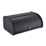 HILFA Stainless Steel Bread Box with Roll Up Lid, For Easy Kitchen Counter Storage, Bread Bin Holder,17.5X11.5X7.5 inch, Matte Black,SB3100-MB