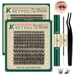 DIY Lash Extension Kit 120pcs Lash Clusters Lash Bond and Seal Eyelash Extension Kit KEYYOU D Curl 8-16MIX Soft Natural Lashes with Lash Applicator for DIY at Home(Kit-DV02-8-16MIX)