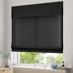 Pasoun Cordless Roman Shades for Windows, Window Treatments, Natural Fabric Roman Blind, Roman Window Shades, Light Filtering Shades, Black(with Edge Liner,Block 40-50% Light), 48" W X 52" H