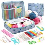 58 PC Crochet Kit for Beginners Knitting & Crochet Supplies,Premium Crocheting Kit Includes 5 Spools Crochet Yarn, 21 Crochet Hooks,6 Needes and 1 Crochet Case, Crochet Kits for Starter Adults Kids