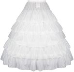 Mojonnie Petticoats for Women 4 Hoop Crinoline Petticoat for Wedding Dress, 5 Ruffles Layers Ball Gown Half Slips Underskirt, White, One Size