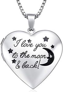 GOKING I Love You to The Moon and Back Love Heart Photo Locket Pictures Necklace Pendant for Women