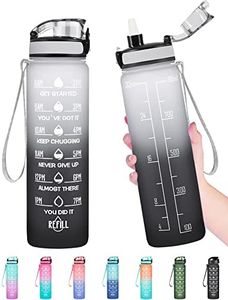 Enerbone 32 oz Water Bottle, Leakproof BPA & Toxic Free, Motivational Water Bottle with Times to Drink and Straw, Fitness Sports Water Bottle with Strap for Office, Gym, Outdoor Sports, Gray-Black