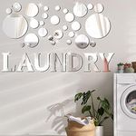 3D Acrylic Mirror Wall Stickers Laundry Room Mirror Wall Decal Circle Mirror DIY Wall Sticker Laundry Room Wall Stickers Acrylic Decorative Mirror Wall Stickers for Laundry Room (Silver)