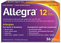 Allegra 12 Hour Allergy Medication, Non Drowsy, Fast, Multi-Symptom Allergy Relief Medicine for Sneezing, Runny Nose, Itchy/Watery Eyes, Throat or Palate, Fexofenadine Hydrochloride 60 mg, 36 Tablets