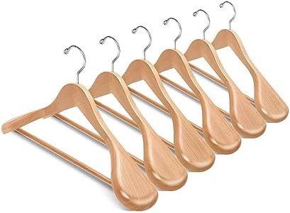 Amber Home 6 Pack Wide Shoulder Wooden Suit Coat Hangers with Non Slip Pants Bar, Solid Wood Jacket Clothes Hangers Smooth Finish for Sweater, Pants, Heavy Clothes (Natural, 6 Pack)