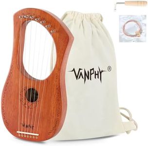 Lyre Harp VANPHY Lyre Harp 7 Strings Mahogany Body Metal String for Beginner Harps Classical Style Harp Instrument with Tuning Wrench Strings Gig Bag (Wood)
