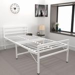 Honey Touch Folding Bed Single Size With Headboard For Bedroom, Guests And Rented Apartments (With Headboard, White) - Metal, Powder Coated