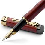 Wordsworth & Black's Fountain Pen Set, Luxury Bamboo Wood - Medium Nib, Gift Case; Includes 6 Ink Cartridges, Ink Refill Converter -Journaling, Calligraphy, Drawing, Smooth Writing [Rosewood]