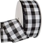 Morex Ribbon 7398.60/50-613 Cambridge 2.5" X 50 YD Wired Ribbon, Black and White, Buffalo Check Plaid Ribbon for Gift Wrapping, Christmas Decorations Indoor Home Decor, Craft Supplies & Materials