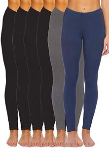 Felina | Velvety Soft Lightweight Style 2801 Leggings | Moisture Wicking | Yoga | 6 Pack (Black Heather Grey Navy, Small)