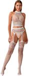 Bommi Fairy Women's Sexy Lingerie Set Lace Garter + Top Hollow-Out Fishnet Mesh Sleepwear Party Base Free Size (White)