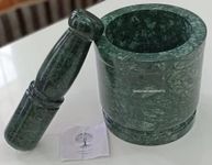 [Big Size]Jaipur Art Exports Green marble mortar and pestle set big size/stone grinder/khara/khalbatta/imam Dasta/ohkli musal/idi kallu/khal musal/okhli masher for kitchen or home(5 X 5Inc)Extra Large