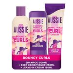 Aussie Curls Bundle: Bouncy Curls Shampoo 300ml, 3 Minute Miracle Deep Conditioner 250ml, Aussie Work That Cream 160ml