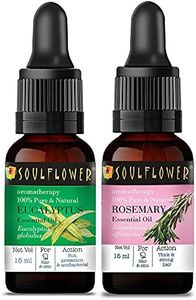 Soulflower Rosemary Essential Oil & Eucalyptus Essential Oil for Hair Growth, Hair Fall Control and Nourishment, Skin Care | 100% Pure, Naural, Organic Certified & Undiluted | Pack of 2, 15ml Each