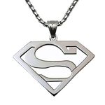 Tapp Collections Stainless Steel Superhero Pendant Necklace, Pendant: 32 x 47 mm; Necklace: 18" + 2" extension, Stainless Steel, No Gemstone