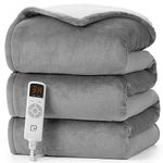 EHEYCIGA Heated Blanket Electric Blanket Throw - Heating Blanket with 6 Heating Levels & 10 Hours Auto Off, Soft Cozy Sherpa Washable Blanket with Fast Heating, 50 x 60 Inches, Grey