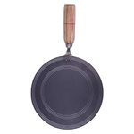 VISMAY'S Pure Iron Strong Riveted Wooden Handle Dosa Uttapam Kallu Tawa Tava Thawa with Unique Smooth Edges-First Time in India, Metal Spoon Friendly, Dishwasher Safe, Gas Stove Compatible -13 Inch