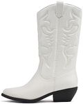 Soda Reno Women Western Cowboy Pointed Toe Knee High Pull On Tabs Boots (White Pu/Black Heel, US Footwear Size System, Adult, Women, Numeric, Medium, 8.5)