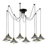 LEDSone Industrial Pendant Lighting 8 Heads, Adjustable DIY Vintage Style Spider Semi Flush Mount Ceiling Light Chandelier, Hanging Lamp Fixture for Dining Room, Kitchen Bedroom (Grey + Bulb)