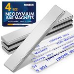 MIKEDE Strong Neodymium Bar Magnets, 4 Pack Rare Earth Magnets Neodymium Magnets with Double-Sided Adhesive for Craft, Fridge, Kitchen, Office - 60 x 10 x 3 mm