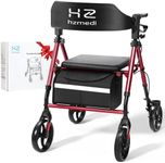 Walkers for Seniors with Seat, Foldable Rolling Walker with Durable Aluminum, Dual Adjustable Height Rolling Walker 8" Wheels Wheelchairs for Adults, All Terrain rollator Walker | Jujube Red