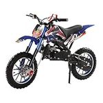 cadciehe 49cc 2-Stroke Kids Dirt Bike, Gas Power Motocross, Off Road Mini Motorcycle, Pocket Motorbike with Front Rear Disc Brakes, Racing Max Speed 40KM/H Blue