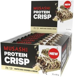 Musashi Protein Crisp Bar, White Chocolate Cookies & Cream, High Protein Snack, Low Sugar, Low Carb, Post-Workout Recovery, Pack of 12 (12 x 60g Protein Crisp Bars)