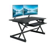 Rocelco 40" Height Adjustable Standing Desk Converter with AC Outlet and USB Charger - Gas Spring Sit Stand Up Dual Monitor Tabletop Riser Workstation - Large Keyboard Tray - Black (R DADRB-40-ACUSB)