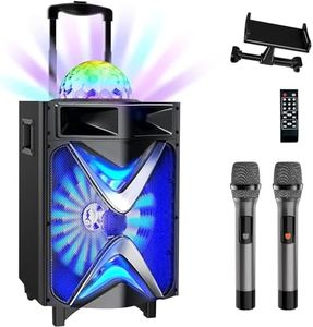 VeGue Casse Karaoke con 2 UHF Microfoni wireless, Woofer da 10 pollici Bluetooth portatile Altoparlante Sistema PA con Palla da discoteca, per la festa, chiesa（VS-1088）