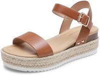 DREAM PAIRS Women's Platform Espadrilles Wedge Sandals, Comfortable Open Toe One Band Sandals for Women Dressy Casual Summer,Size 10,Brown,DWUMPS2502