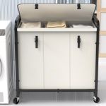 Laundry Sorter 3 Section, 60 Gal (230L) Laundry Hamper Cart with Rolling Lockable Wheels and Sturdy Metal Handle, Rolling Clothes Hamper with Removable Bag for Laundry Room and Bedroom - White