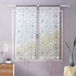 FYJS Tende da cucina ricamate con filato Dolly，Tenda per Soggiorno Camera Balcone Finestra e Interni 2 Pannelli, 100% Poliestere, Grigio，60x240cm