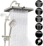 Hibbent Upgraded 13'' Shower Head Combo, High Pressure 5 Spray Rainfall Showerhead, 10 Spray Mode Handheld, All Metal Easy Reach 4-way Diverter with Pause Mode, 71'' Hose and Holder, Brushed Nickel