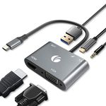 VCOM USB C to HDMI VAG Adapter, 5-in-1 USB C Hub with 100W Power Delivery, 4K HDMI, 1080P VGA, USB 3.0 Port, OTG Adapter Compatible with MacBook Air, iPad Pro, Dell XPS, Surface Pro, Samsung Galaxy