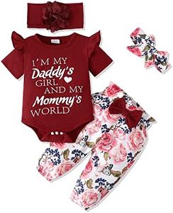 SUNNY PIGGY Baby Girl Clothes Newborn Outfit Infant Summer Fall One Piece Set Letter Print Flower Pants Set Long Sleeve Romper Baby Girl's Clothing with Headband 0-3 Months Yellow 4PCS