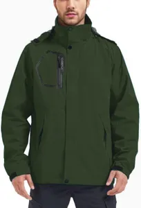 Kugnala Men's Rain Jacket Waterproof Raincoat Hood Lightweight Windproof Windbreaker Jackets for Men Outdoor Hiking Cycling Travel Army green 6XL