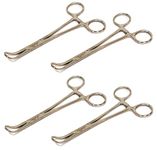 FusionKraft Backhaus Towel Clamp Forceps (Surgical Towel/Drape Clamp), Curved, Pointed Tips, 6" (Pack of 4)