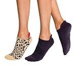 Tucketts Women's Tab Closed Toe Non-Slip Grip Socks - S/M - 2 Pack Black Leopard Pink