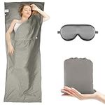 YSVFBM Sleeping Bag Liners, 210 x 75cm Sleeping Bag Liner, with Pillow Slot Camping Sleep Bag and Eye Mask Backpacking Essentials & Camping Accessories for Camping Hotel Travel (Grey)