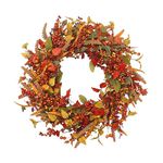 Autumn Wreaths for Front Door,Autumn Door Wreath with Maple Leaves,Berries Autumn Decorations,Door Wreaths Outdoor All Year for Fall Harvest,Halloween,Thanksgiving Home Table Party Decor (A, 35*35cm)