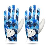 FINGER TEN Golf Gloves Men Left Hand Right Leather With Ball Marker Printed Grip 2 Pack, Mens Golf Glove All Weather Weathersof (ML, Worn on Left Hand- Navy)