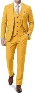 YND Men's Slim Fit 3 Piece Suit, One Button Jacket Vest Pants Set with Tie, Solid Party Wedding Dress Blazer, Tux Waistcoat and Trousers Yellow